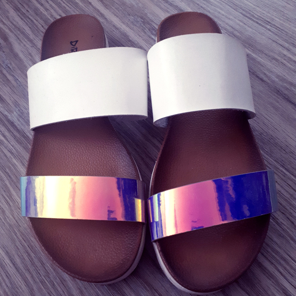 White/Chrome Effect Slip Ons